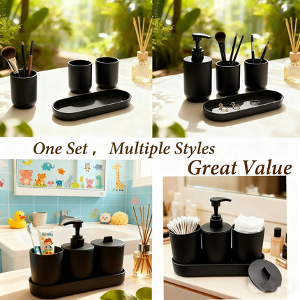4-Piece Bathroom Accessories Set – Toothbrush Holder, Soap Dispenser, Black