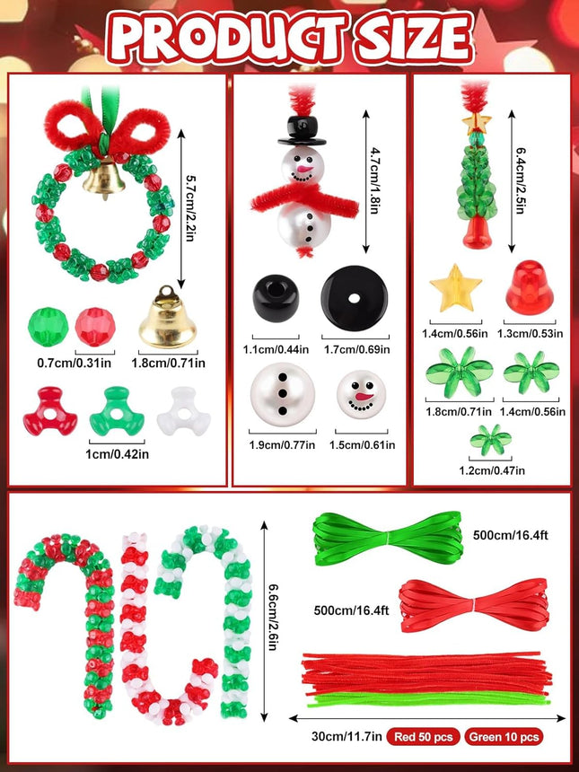 60 Sets Christmas Craft Beaded Ornament Kit – Includes 18 Wreaths & 18 Candy Canes