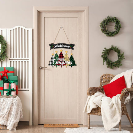 Merry Christmas Wreath Hanging Sign – Wooden Welcome Sign for Front Door