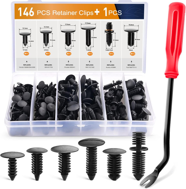 146PCS Nylon Bumper Shield Retainer Clips, Xmas Tree Fasteners & Remover Tool
