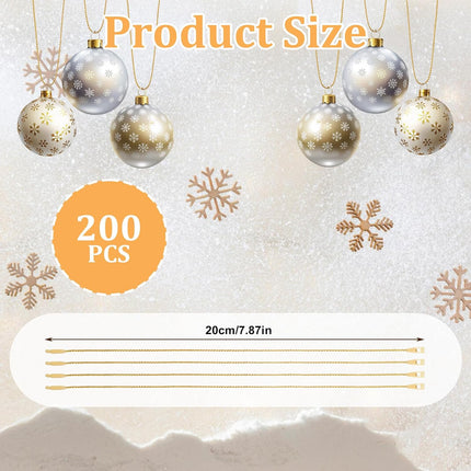 200pcs Gold Ornament Hanger Strings – Precut Metallic Ribbons for Xmas Décor