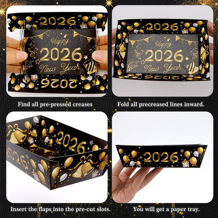 24-Piece Black & Gold Food Trays – Disposable Party Trays for New Year 2026