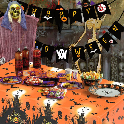 2-Pack Halloween Plastic Tablecloths 108x54in, Orange Castle Witch Party Table Decor
