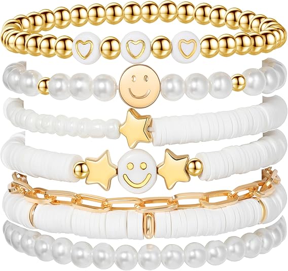 Preppy Bracelet Set Colorful Beaded Pearl Clay Stackable Jewelry for Girls