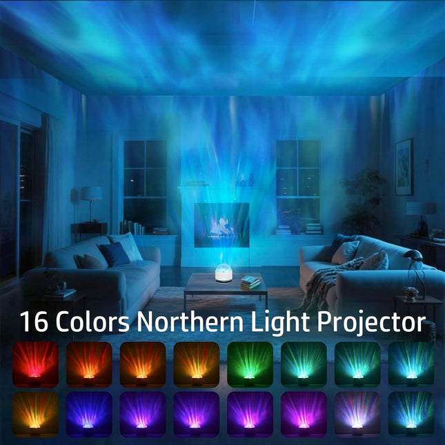 Northern Lights Projector – 16 Colors, Rechargeable, Remote & Dimmable