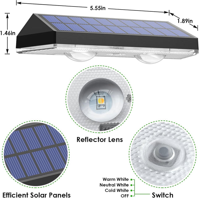 8 Pack Solar Fence Lights Outdoor IP65 Waterproof 3 Colour Modes 2700K 4000K 6000K