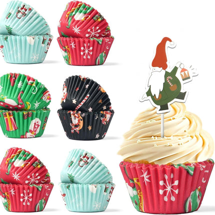 400PCS Christmas Cupcake Liners with 12PCS Toppers – Holiday Baking Set