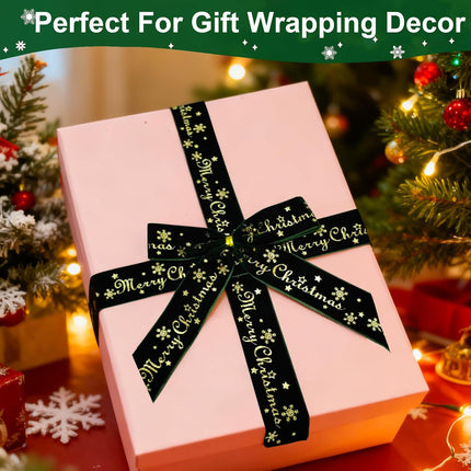 12 Pack Green Velvet Christmas Bows with Gold Merry Christmas Ornaments
