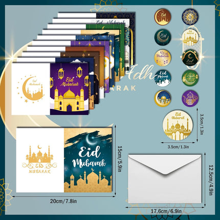 20PCS Eid Mubarak Greeting Cards with Envelopes & Stickers Ramadan Cards