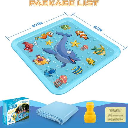 Toddler Splash Pad with Sprinkler, Inflatable Wading Pool Backyard Toy