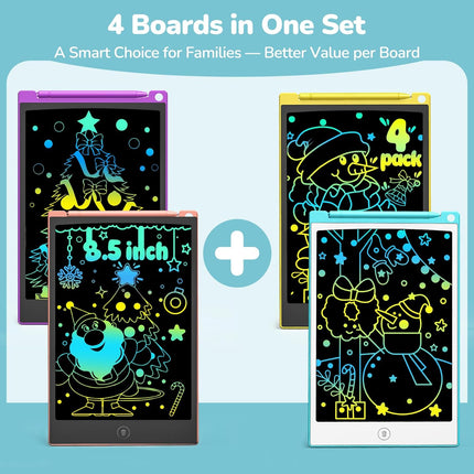 4-Pack LCD Writing Tablets – 8.5" Colorful Drawing Boards for Kids 3-8 Years