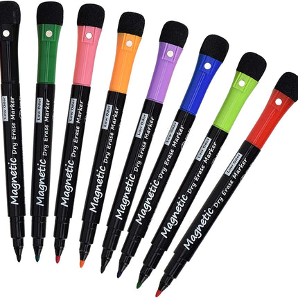 8PCS Whiteboard Markers with Erasers – Low Odor Magnetic Dry Erase Pens