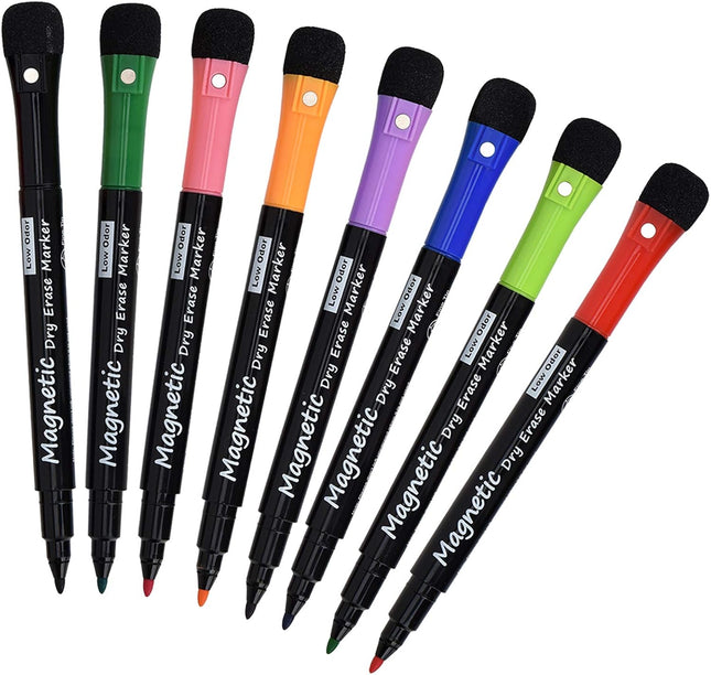 8PCS Whiteboard Markers with Erasers – Low Odor Magnetic Dry Erase Pens