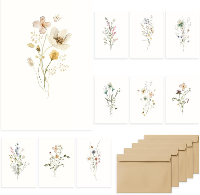 40 Pack Blank Floral Greeting Cards 4x6 with Matching Rustic Peel-and-Seal Envelopes