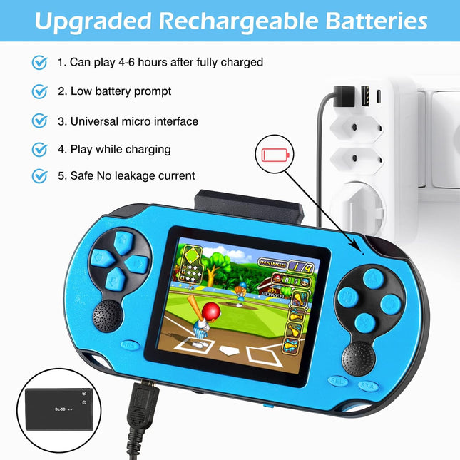 16-Bit Handheld Gaming Device, 3” Screen, 230 Classic Games, USB Rechargeable