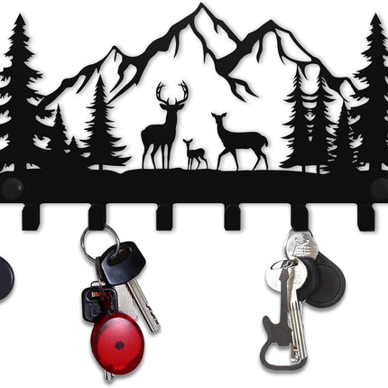 8 Metal Deer Hooks for Wall – Christmas Key Rack & Mountain Forest Wall Decor
