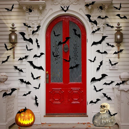 100-Piece 3D Halloween Bat Wall Stickers, PVC Bats for Indoor Outdoor Party Decor