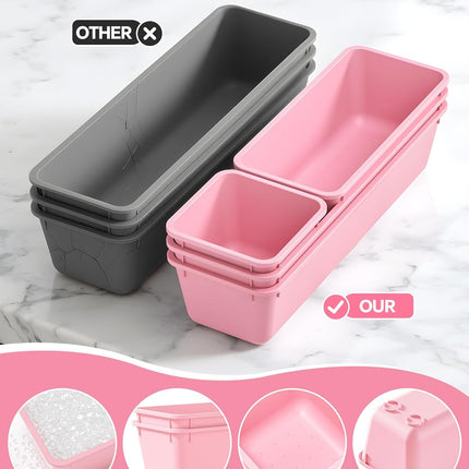 13 Pack Pink Drawer Organizer Set, 3 Sizes Storage Trays for Home & Office