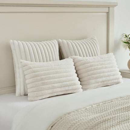 Modern Cream Cushion Covers – Faux Rabbit Fur & Velvet, Set of 2