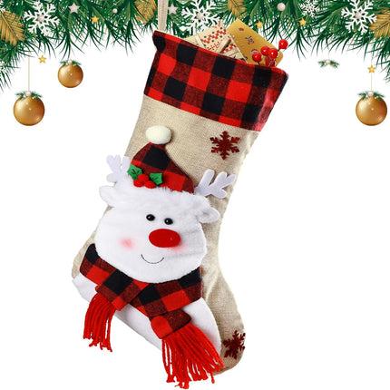 Christmas Stockings – 18.5" Burlap Plaid Design for Holiday Hanging Décor