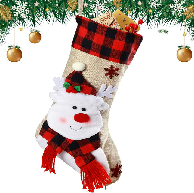 Christmas Stockings – 18.5" Burlap Plaid Design for Holiday Hanging Décor