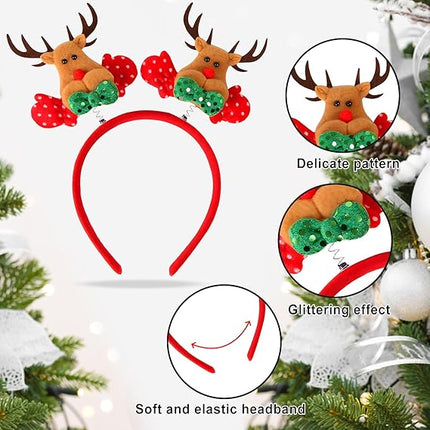 6PCS Christmas Headbands – Reindeer Antlers, Xmas Tree, Snowman & Bow Party Headwear