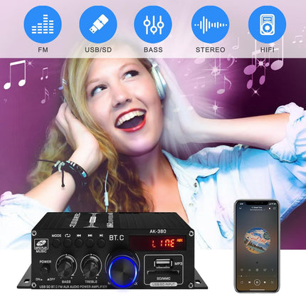 AK-380 400W+400W Bluetooth Audio Amplifier, USB/SD/FM/AUX, HiFi Stereo
