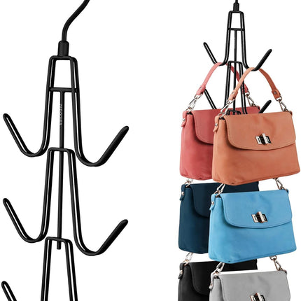 2 Pack Purse Organizer for Closet, Hanging Holder for Up to 12 Bags, Black