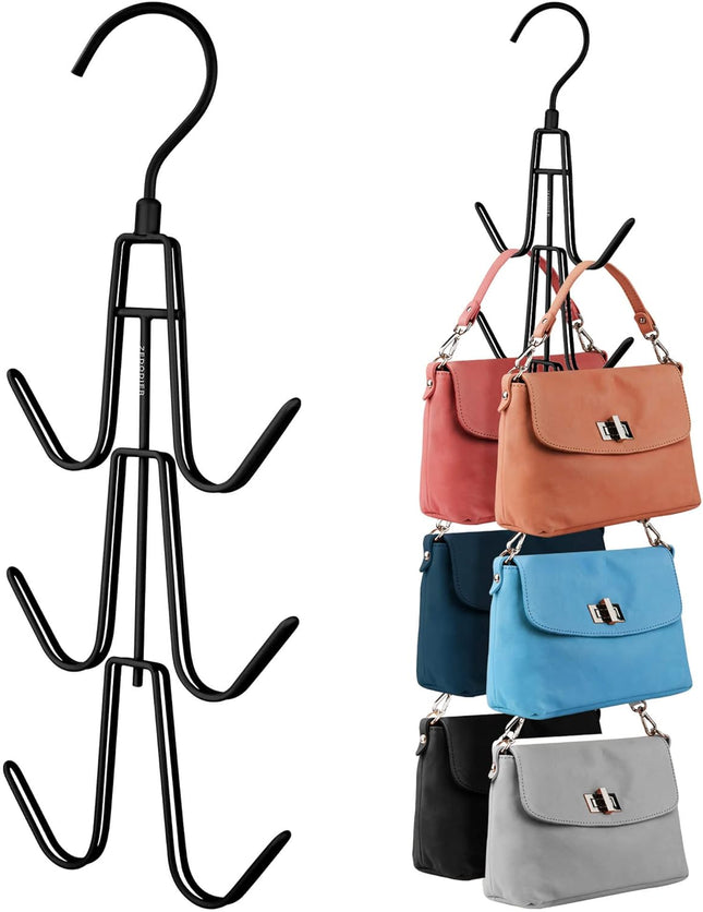 2 Pack Purse Organizer for Closet, Hanging Holder for Up to 12 Bags, Black