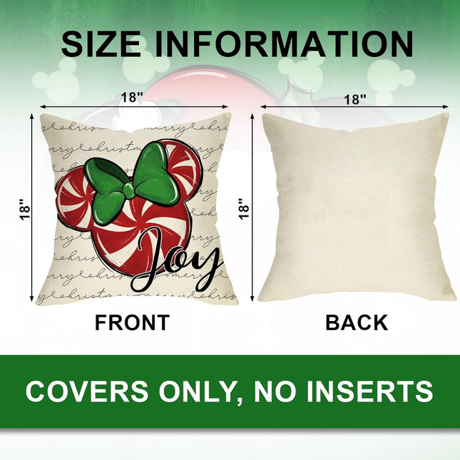 4PCS Christmas Throw Pillow Covers – 18"x18", Candy Cane & Wreath Design