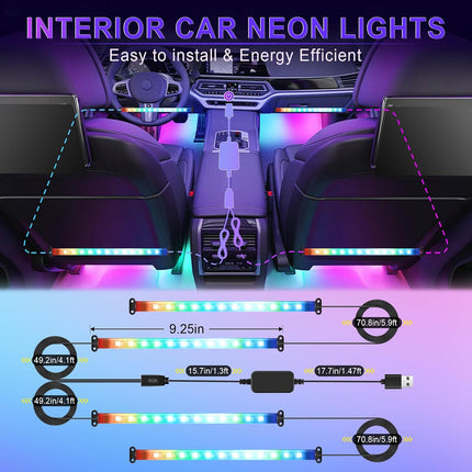 Smart Car Interior Lights, RGB LED Accent Lights with App, Music & DIY Modes