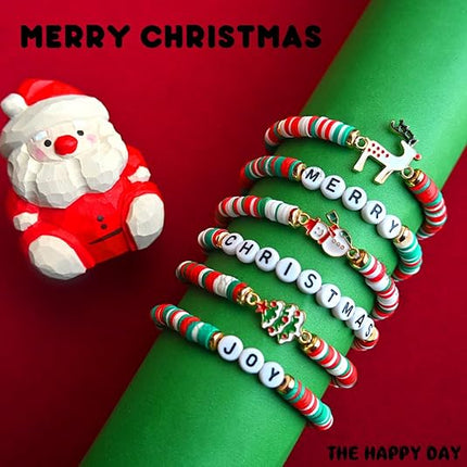 6-Pack Christmas Bracelets for Girls – Polymer Clay Jewelry Set for Merry Christmas Gifts