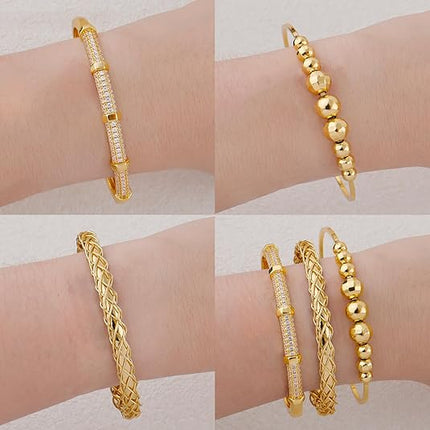 Gold Bracelets for Women – Plated Chunky Cuff Matching Adjustable Stackable Jewelry