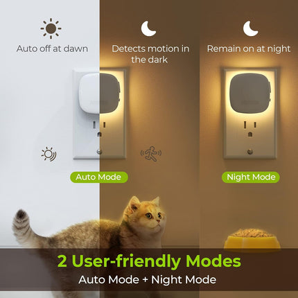 4 Pack Plug-In LED Night Lights with Motion and Dusk-to-Dawn Sensors, Dimmable 2200K