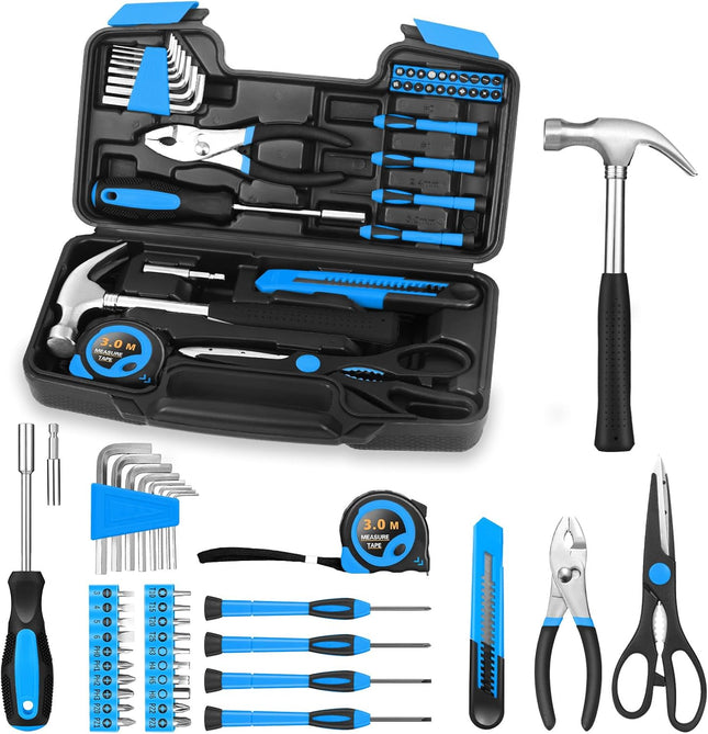 39-Piece Home Tool Set – Basic Repair Tools in Toolbox for Home, Garage, Office (Blue)
