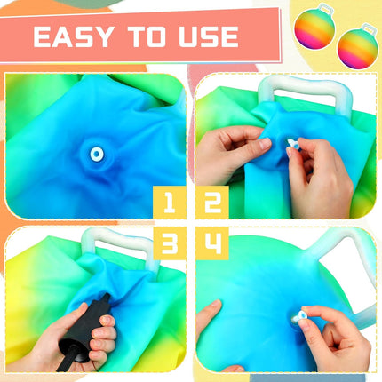 2-Pack 18" Rainbow Hopper Balls with Handle & Pump for Kids Active Fun