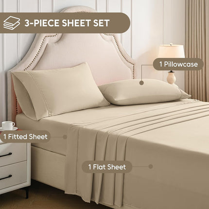 3-Piece Twin Sheet Set, Soft Microfiber, 16" Deep Pockets, Breathable Wrinkle-Free