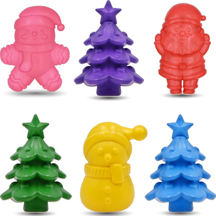 6-Pack Christmas Mini Crayons | Tree, Snowman & Santa Stocking Stuffers