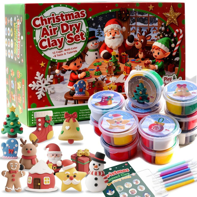 Christmas Stocking Stuffer Air Dry Clay Kit 12 Cups 8 Tools DIY Ornaments