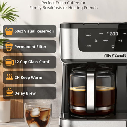 12 Cup Programmable Dual Coffee Maker K Cup Pod & Ground Coffee Machine