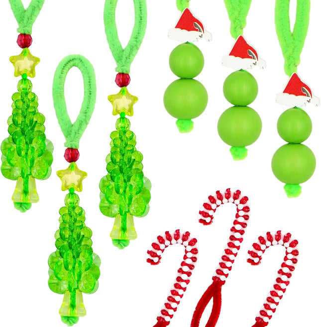 30PCS Christmas Beaded Ornament Kit – Tree, Candy Cane & Green Ornaments for Adults