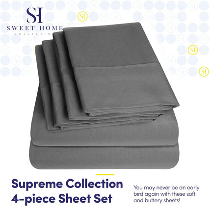 4-Piece Twin Bed Sheet Set, 1500 Series Brushed Microfiber, Deep Pocket, Gray