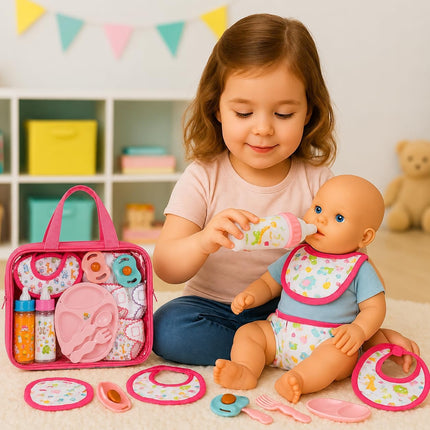My Sweet Baby 13pc Doll Feeding Diaper Bag Set Pretend Play Care Kit Fits 12-18" Dolls