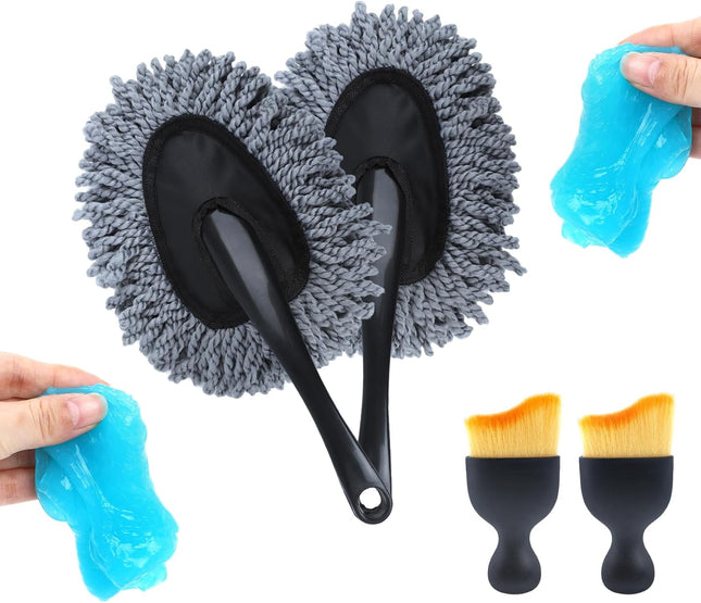 6-Pack Car Cleaning Supplies, Interior Duster, Detailing Brush & Cleaning Gel Kit