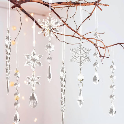 18PCS Acrylic Crystal Christmas Ornaments – Snowflakes & Icicles for Tree