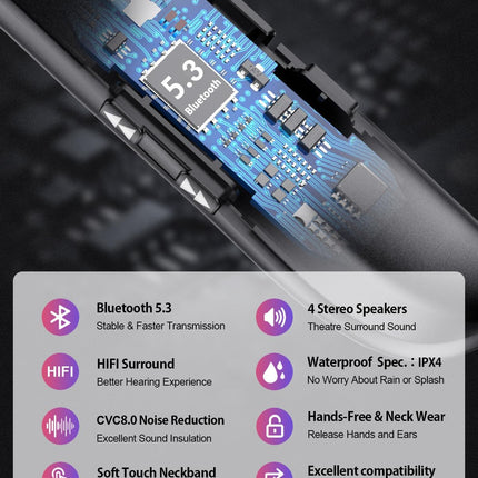 Wearable Neckband Bluetooth Speaker, Ultra-Light 78g, Built-in Mic