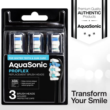 Genuine Proflex Replacement Brush Heads 3 Pack Black Compatible AquaSonic Toothbrush