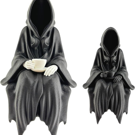 2-Piece Sitting Ghost Figurines with Teacup, Spooky Book Lover Halloween Decor