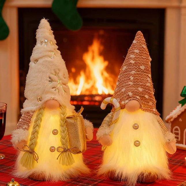 2PCS Handmade Elf & Santa Plush Figurines – Christmas Home Decorations