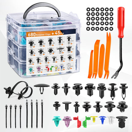 725Pcs Car Push Retainer Clips, 23 Sizes Nylon Bumper Rivets, Fastener Kit